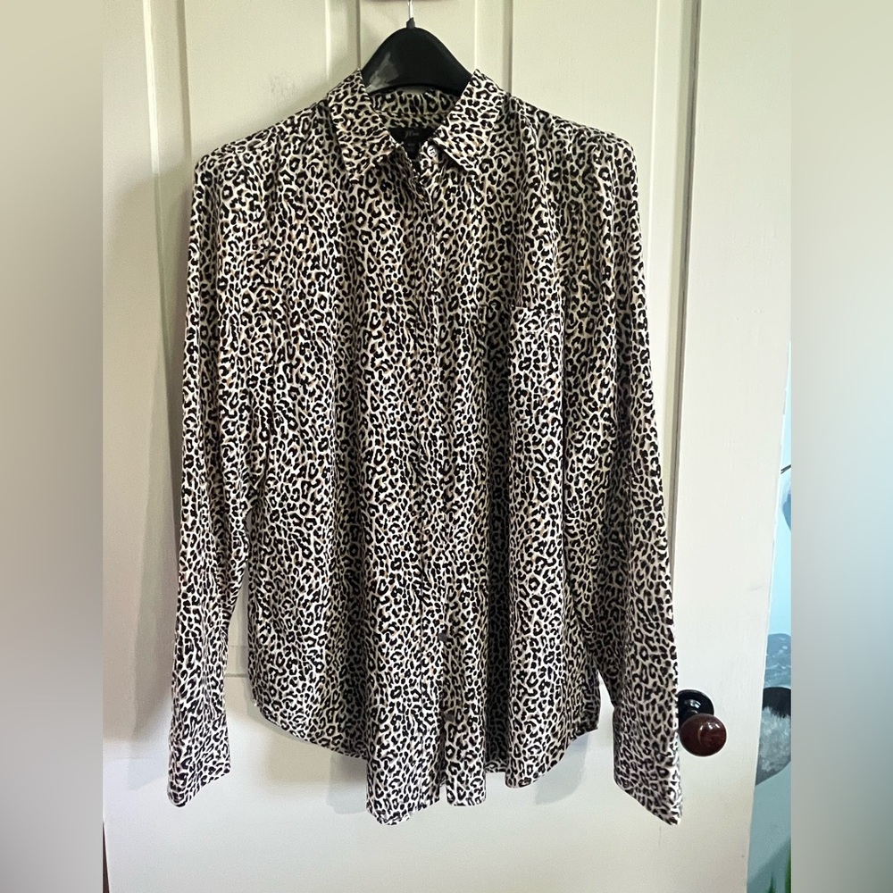 J. Crew Leopard Print Button-Up Shirt in Black and Cream